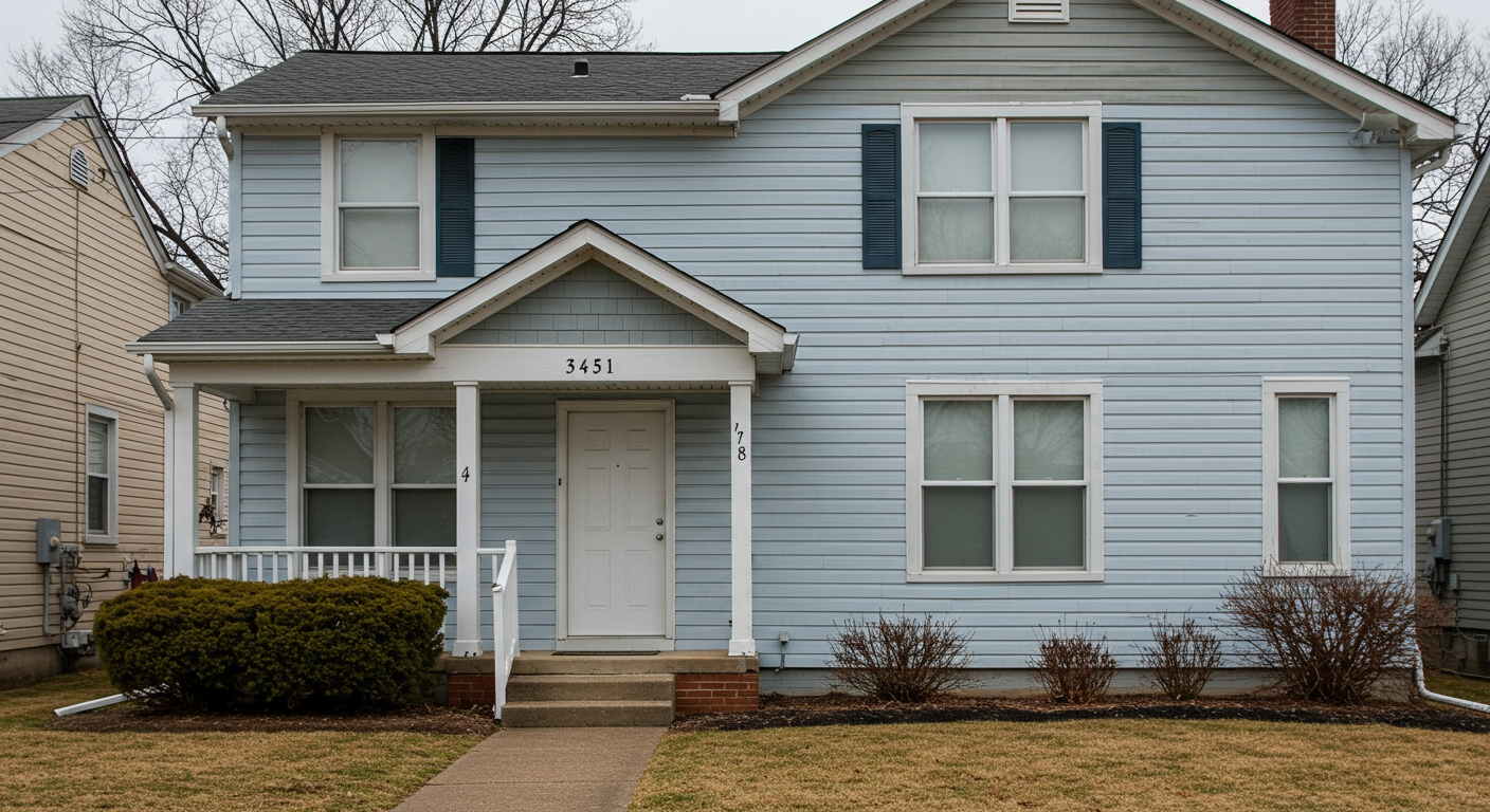 A beautifully painted house in Huber Heights, OH, with a fresh coat of paint on the exterior. The image highlights the clean lines and vibrant colors of the home.